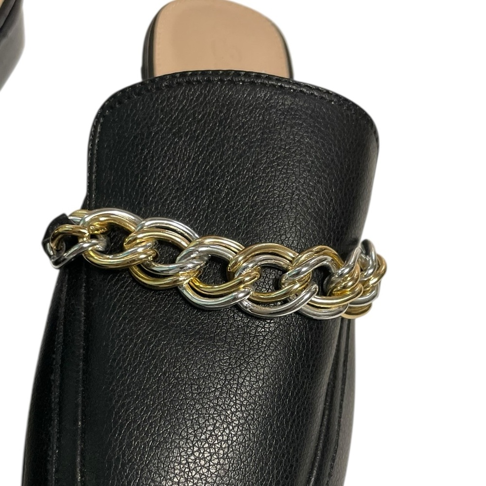 Ermonn Womens faux leather Flat Mules w/ Chain Detail Square toe sz 9 old money - Picture 15 of 16